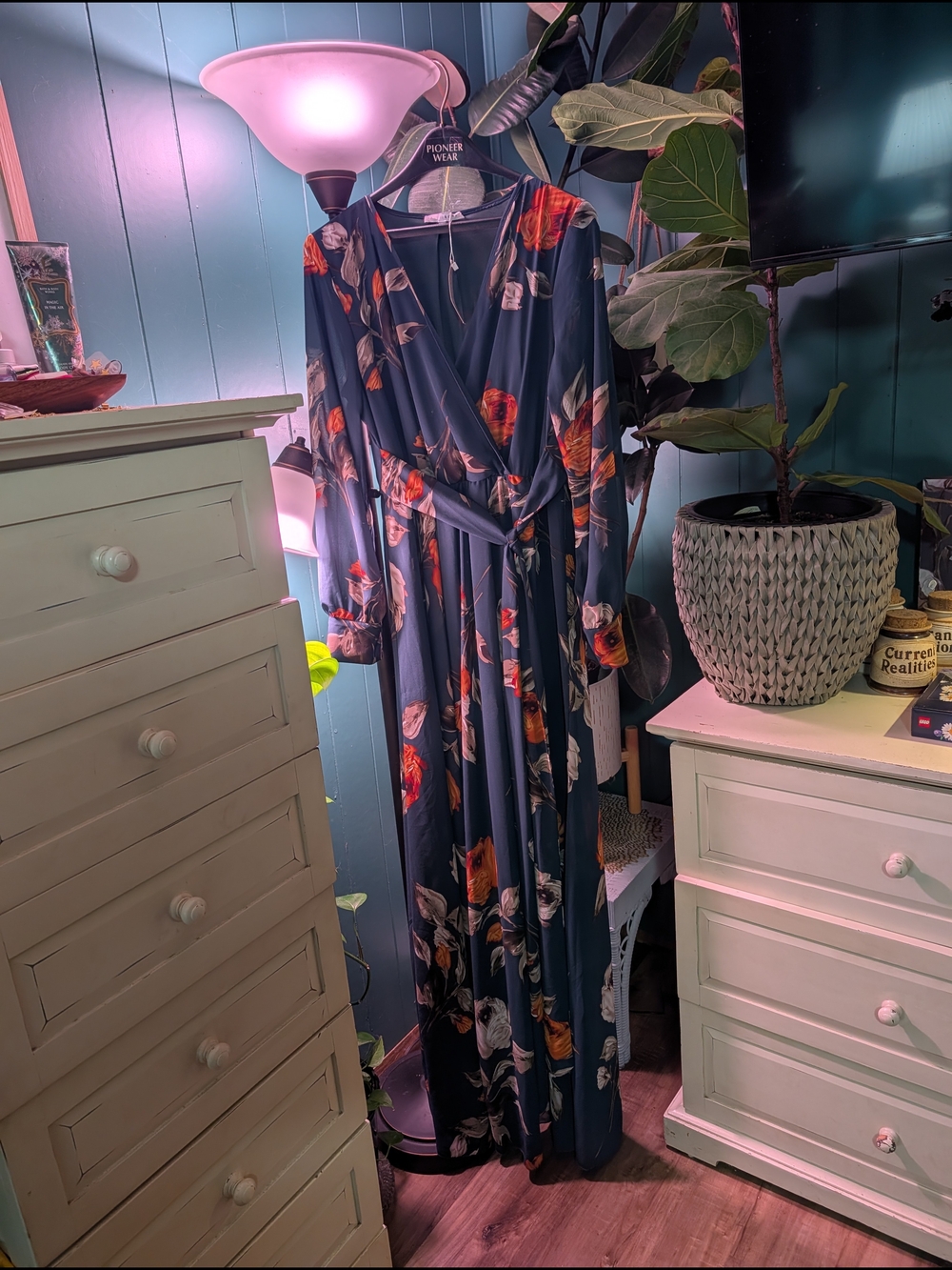 Baltic Born Teal Floral Wrap Maxi Dress with Orange & Cream Blooms